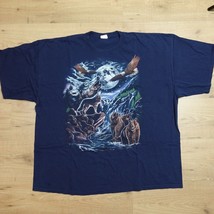 Nature Scene T Shirt Mens XXXL Blue Wolves Bears Eagle Full Moon River Outdoor - £27.11 GBP
