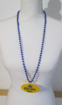 Vintage 18&quot; CORONA LIGHT Yellow Oval Disc w/ Blue Beads Mardi Gras Necklace - £4.59 GBP