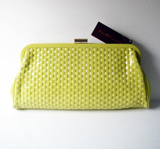 Elliott Lucca Genuine Citron Roma Woven Leather Patent Clutch - New with Tags - £39.50 GBP