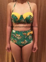 Floral Green Bustier Retro Highwaisted Vintage Bikini Swimsuit Summer-US... - $38.00