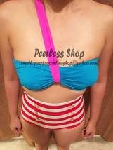 Red and White Striped Highwaisted Vintage, Blue,Pink Top Bikini Swimsuit... - $38.00