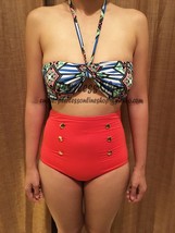 Aztec Orange Blue Retro Highwaisted Vintage Bikini Swimsuit Summer-USA S... - $38.00