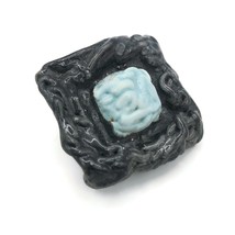 Handmade Ceramic Brooch for Women, Black and Blue Irregular Textured Lapel Pin - $38.60