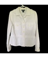 Karen Kane Linen Womens Sz Large White Linen Cotton Jacket Buttons Pockets - £24.86 GBP