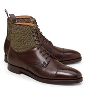 Maroon Color Tweed Lace Up High Ankle Cap Toe Handmade Party Wear Stylish Boots - £127.86 GBP+