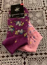 Two Pairs Ladies Low Cut Ankle Socks Unicorns Pink Purple Size 5 To 9 Br... - £9.07 GBP