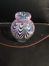 1991 David R Boutin Art Glass Pink/Blue Pulled Feather Vase Artist Signed EUC - $59.35