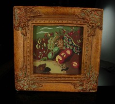 Miniature Oil Painting baroque Vintage wood frame Still life fruit - £99.91 GBP