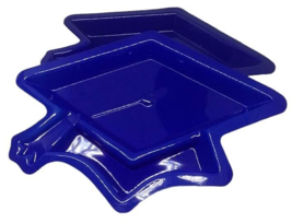 Graduation Cap Disposable Dishes Plates Serving Lot 12 Plastic Blue Part... - $12.82