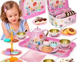 Tea Party Set For Little Girls, Kitchen Pretend Toy For Kids 3 4 5 6 Yea... - $40.99