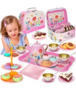 Tea Party Set For Little Girls, Kitchen Pretend Toy For Kids 3 4 5 6 Yea... - £32.72 GBP