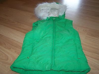 Girls Size XL X Large 14 The Children's Place Green Puffer Vest Detach Fur Hood  - $22.00