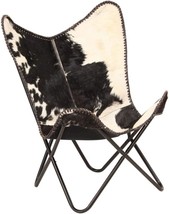 Black And White With A Black Frame Genuine Goat Leather Butterfly Arm Chair With - £135.10 GBP