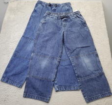 Lot Of 2 Lands&#39; End Jeans Kids 16 Blue Denim Pleated Straight Adjustable Waist - £17.23 GBP