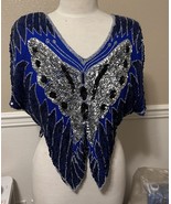 Vintage 80’s Sequin Butterfly Top 100% Silk Beadwork Hippie Boho Festival - $640.92 MXN