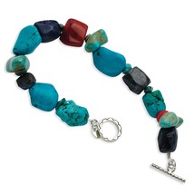 Sterling Silver Red Coral/Howlite/Lapis &amp; Turquoise Bracelet - £39.07 GBP