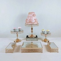 6pc Gold Mirrored Metal Cake Wedding Decoration Birthday Dessert Crystal... - $186.12