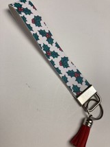 Wristlet Key Fob Keychain Faux Leather Christmas Holly red berries w Tas... - £5.99 GBP