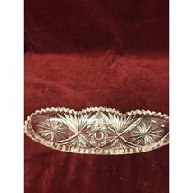 AMERICAN BRILLIANT CUT GLASS SCALLOPED SAWTOOTH OBLONG DISH RELISH VINTAGE - $39.59