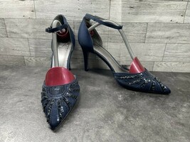 Adrianna Papell Heels Women 8.5M Hollis Shoes Blue Satin Ankle Strap Seq... - $27.54