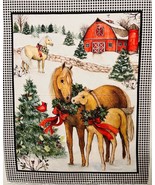 Christmas Two Horses Barn Susan Winget Cotton Fabric 36&quot;X44&quot; Wall Panel,... - $14.55