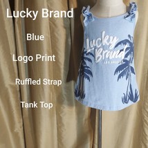 Girl&#39;s Lucky Brand Blue On Blue Logo Print Ruffled Straps Tank Top Size 5 - £3.94 GBP