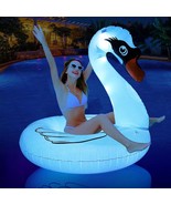 Inflatable Swan Pool Float With Colorful Lights, Led Color Changing Swan... - $35.97