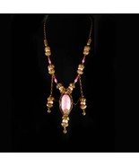 Vintage Deco Necklace CZECH PINK chandelier drop Venetian beads brass fi... - £299.75 GBP