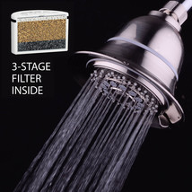 Filtered Shower Head with 3-Stage Shower Filter Cartridge; Brushed Nicke... - $39.99