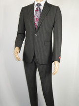 Men Suit BERLUSCONI Italian Wool 180's Pin Stripe One Button Peak UGS95-03 Gray image 2