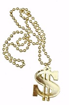 Gold Dollar Sign Necklace Medallion Beads Bling Rapper Pimp Costume 995501 - £7.81 GBP