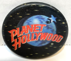 Vintage Planet Hollywood Holographic Globe Logo Red White Blue Button Pin 1.75&quot; - £10.62 GBP