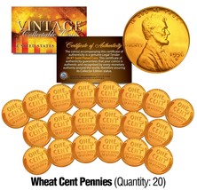 Lot of 20 Lincoln WHEAT Pennies US Coins 24K GOLD PLATED Lincoln Cent Penny - $23.95