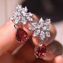 Wish Trade Inlaid Water Drops Pear-Shaped Red Zircon Earrings Full Diamond Zirco - $9.99