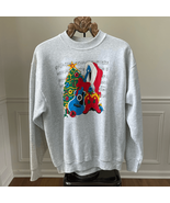 Vintage 80s Cowboy Boots Blue Guitar Christmas Santa Sweatshirt XL - $373.78 MXN