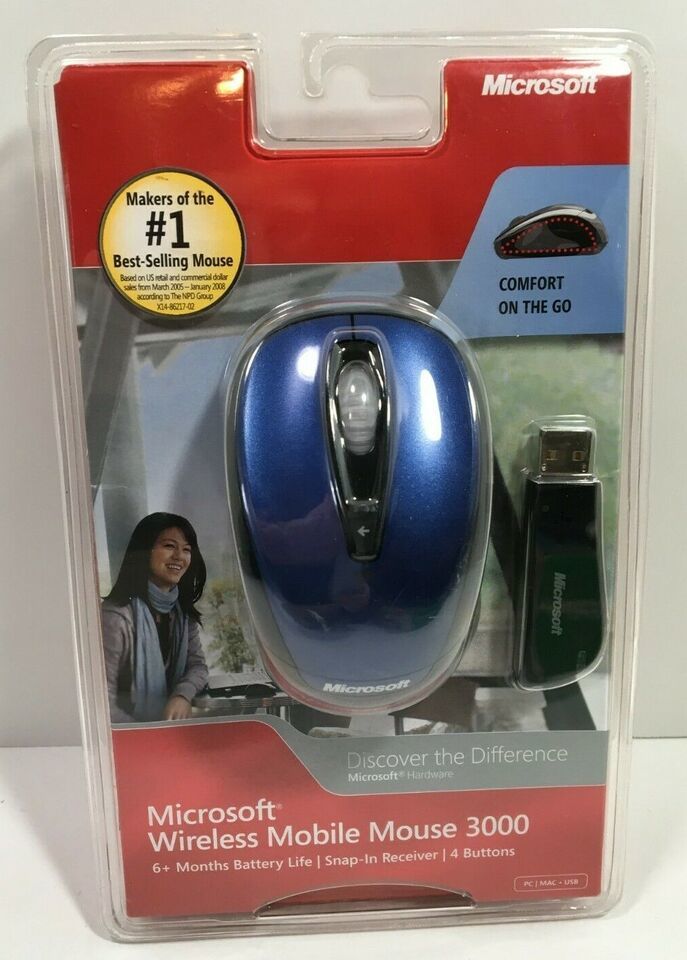 Primary image for Blue OEM Microsoft Wireless Mobile Mouse 3000 4 Buttons PC | MAC - USB