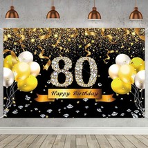 80Th Birthday Party Decoration, Extra Large Black Gold Sign Poster 80Th Birthday - £20.77 GBP