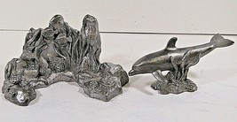 2 Michael A. Ricker Pewter Figurine Rare Dolphin &amp; Coral Reef Heavy #698... - $56.09