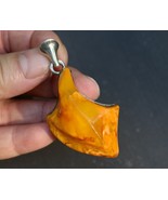 Egg Yolk Baltic Amber Sterling Silver Pendant Poland Designer MB Modern ... - $395.00