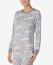 DKNY Womens Logo Long Sleeve Knit Pajama Top Only,1-Piece,Grey Multi Size XL - £36.36 GBP