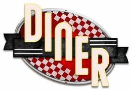 Diner Red Checkered Restaurant Plasma Cut Metal Sign - $44.95