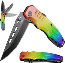 Spring Assisted Knife  Rainbow Pocket Folding Knife Tactical Knife NEW - £12.23 GBP