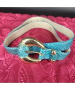 Vintage Genuine Snakeskin Dress Belt Women 1&quot; Medium Blue Gold Tone Buck... - $15.97