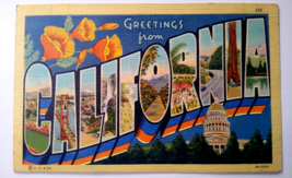 Greetings From California Large Letter Linen Postcard Curt Teich 1940&#39;s ... - $7.67