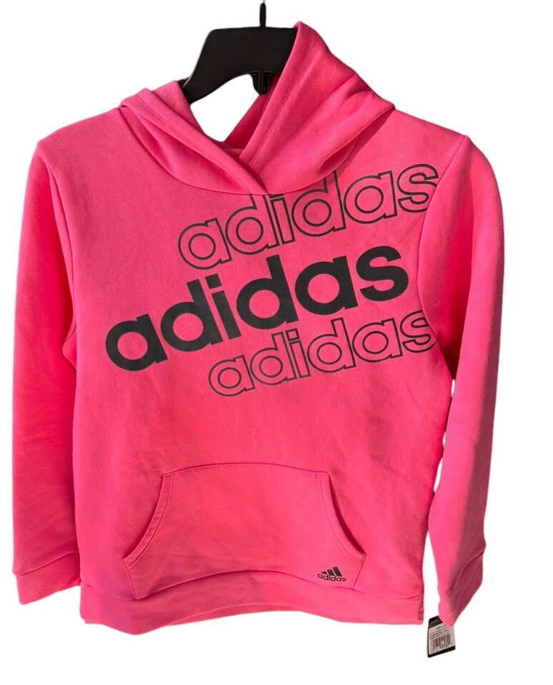 NWT adidas Girls Hooded Pullover Hoodie Size Large 14 Pink - $17.51