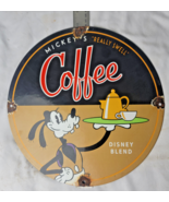 VINTAGE MICKEY&#39;S COFFEE DISNEY PORCELAIN SIGN PUMP PLATE GAS STATION OIL... - £89.59 GBP