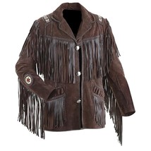 New Western Cowboy Dark Brown Color Coat Collar Leather Fringe Men Biker Jacket - £142.63 GBP