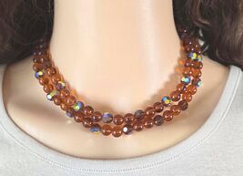 Dark Amber Double Strand Beaded Vintage Choker Necklace - $28.99