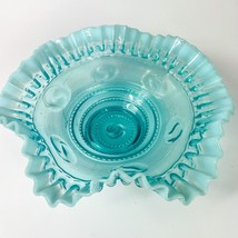 Antique Jefferson Glass Astro Blue Opalscent Ruffled Edge Bowl - $44.54