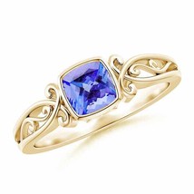 ANGARA Vintage Style Cushion Tanzanite Solitaire Ring for Women in 14K Gold - £493.89 GBP